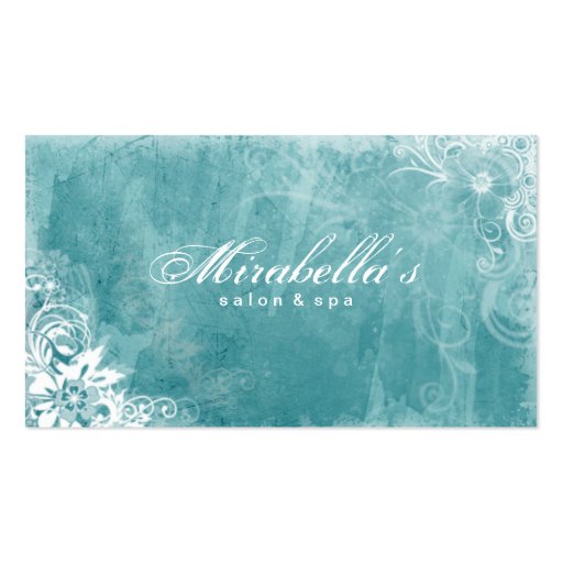 Floral Salon Spa Business Card Grunge Turquoise W (front side)