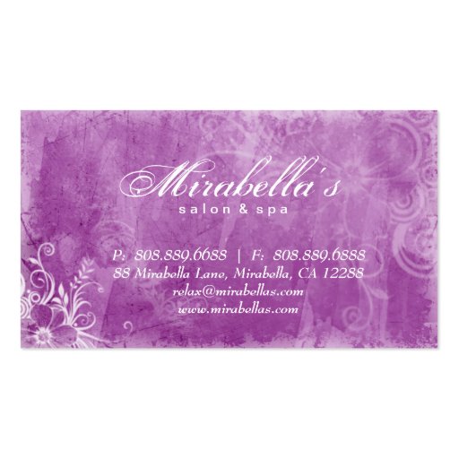 Floral Salon Spa Business Card Grunge Violet W (back side)