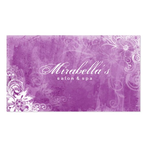 Floral Salon Spa Business Card Grunge Violet W (front side)