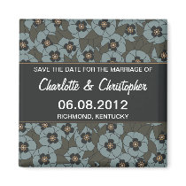 Floral Save Date Magnet Blue Pattern magnets