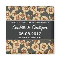 Floral Save Date Magnet Gold Pattern magnets