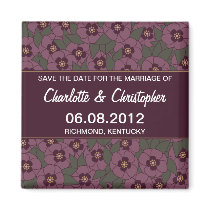 Floral Save Date Magnet Plum Pattern