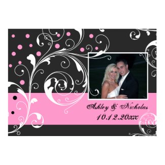 Floral scroll leaf black pink wedding photo print