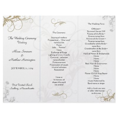 Floral Scrollwork Wedding Program Template Personalized Letterhead