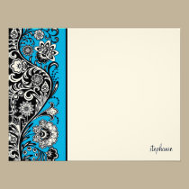 Floral Sidebar Flat Note Card (blue) invitations