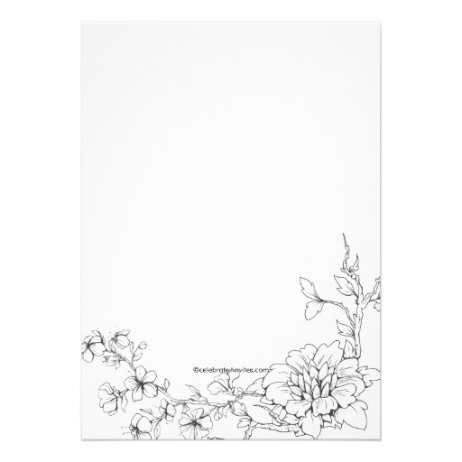 Floral Sketch on White Bridal Shower Invitation