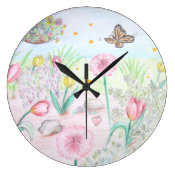 Floral Spring Garden flowers pastel colorful Round Wall clock