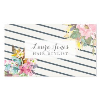 Floral & Stripes Hair Stylist Appointment Cards Business Card