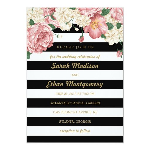 Floral Stripes Wedding Invitations Invites