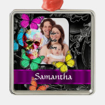 Floral sugar skull and butterflies christmas ornaments