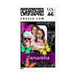 Floral sugar skull and butterflies stamp