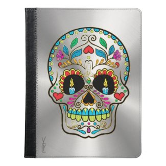 Floral Sugar Skull & Shiny Metallic Silver Print