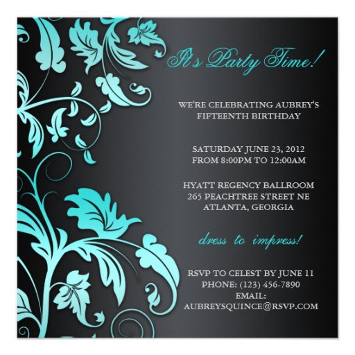 Floral Swirl Quinceañera Invite With Jeweled Bow