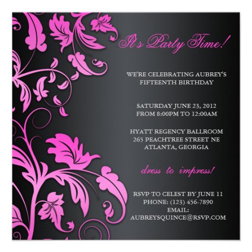 Floral Swirl Quinceañera Invite With Jeweled Bow