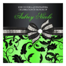 Floral Swirl Quinceañera Invite With Jeweled Bow
