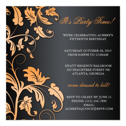 Floral Swirl Quinceañera Invite With Jeweled Bow