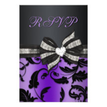 Floral Swirl RSVP With Jeweled Bow Announcements