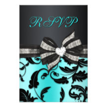 Floral Swirl RSVP With Jeweled Bow Personalized Invite