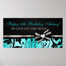 Floral Swirl Sweet Sixteen Banner Poster