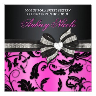 Floral Swirl Sweet Sixteen Invite With Jeweled Bow