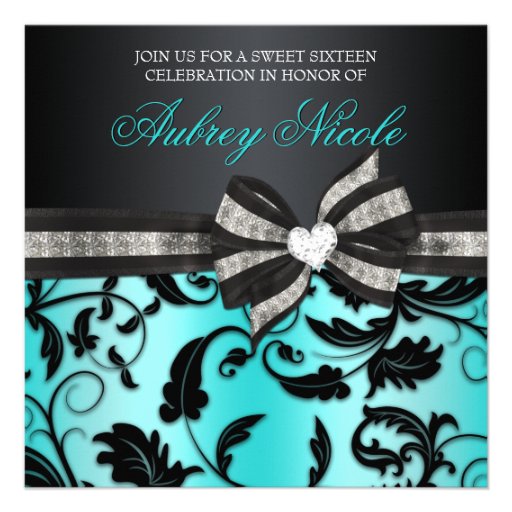 Floral Swirl Sweet Sixteen Invite With Jeweled Bow