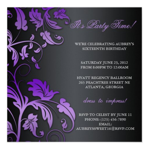 Floral Swirl Sweet Sixteen Invite With Jeweled Bow