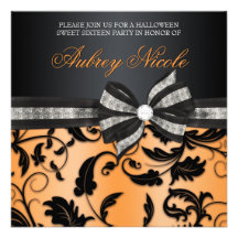 Floral Swirl Sweet Sixteen Invite With Jeweled Bow