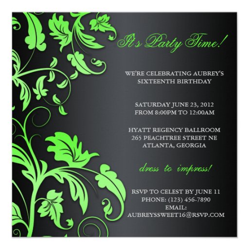 Floral Swirl Sweet Sixteen Invite With Jeweled Bow