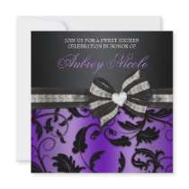 Floral Swirl Sweet Sixteen Invite With Jeweled Bow
