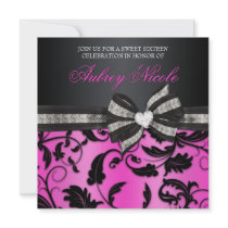 Floral Swirl Sweet Sixteen Invite With Jeweled Bow
