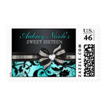 Floral Swirl Sweet Sixteen Stamps With Jeweled Bow