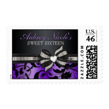 Floral Swirl Sweet Sixteen Stamps With Jeweled Bow