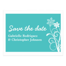 Floral Swirls Save the Date Postcard, Aqua