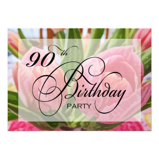 Floral Tulip 90th Birthday Party Invitation (front side)