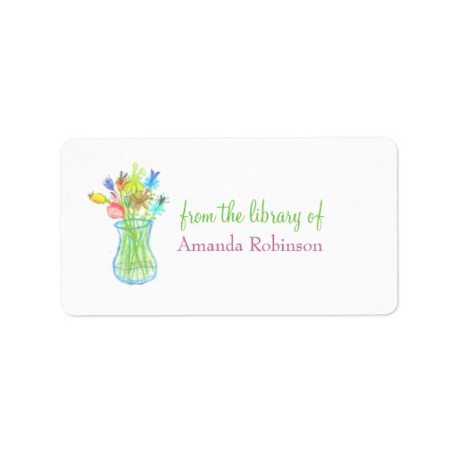 Floral vase personalized bookplate label | Zazzle