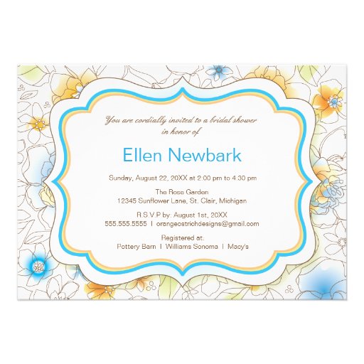 Floral Watercolor Bridal Shower Invitation - Blue