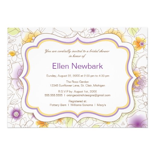 Floral Watercolor Bridal Shower Invitation Purple