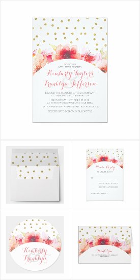 Floral Watercolor Gold Confetti Wedding Invite Collection