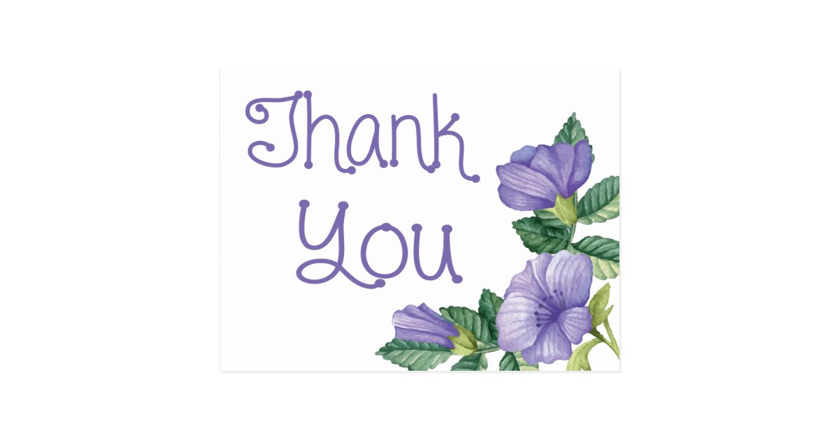 Floral Watercolor Thank You Purple Flower Postcard Zazzle