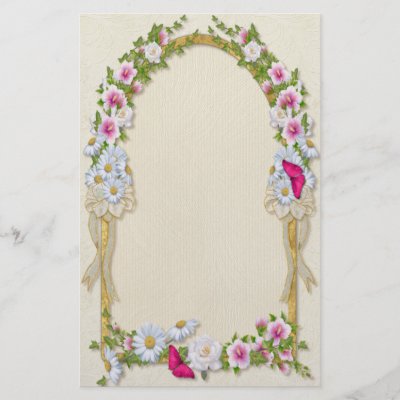 Romantic stationery with pretty flowers bordering a gold arch Bridal 