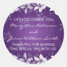 Floral Wedding Favor Tag Exotic Blooms Purple Round Sticker