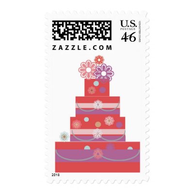 Floral Whimsical Pink Purple Wedding Cake Stamp by WEDDINGCAKES