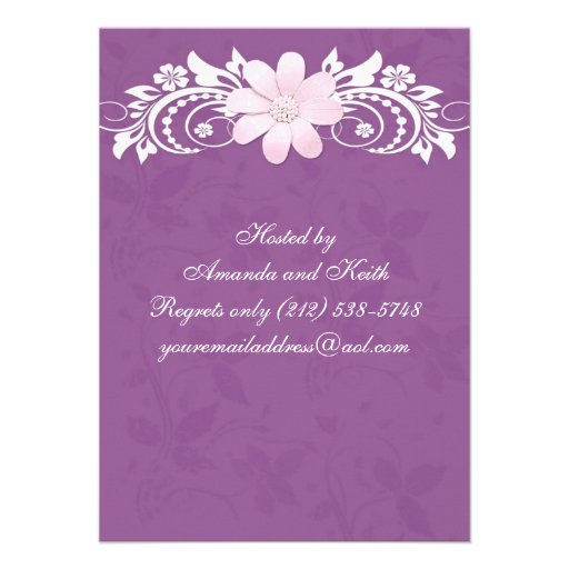 Floral white daisy gerbera on purple Bridal Shower Custom Invites