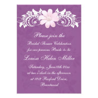 Floral white daisy gerbera on purple Bridal Shower Custom Invites