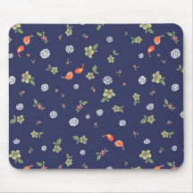 Floral with Birdies on Blue Mousepads