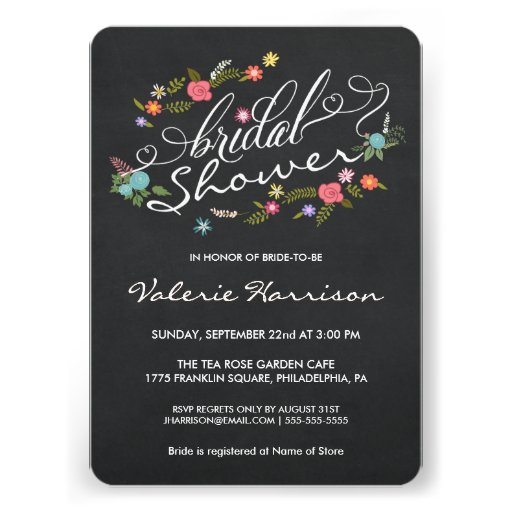 Floral Wreath Blackboard Bridal Shower Invites
