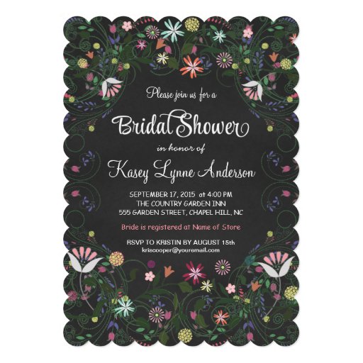 Floral Wreath Bridal Shower Chalkboard Invitations