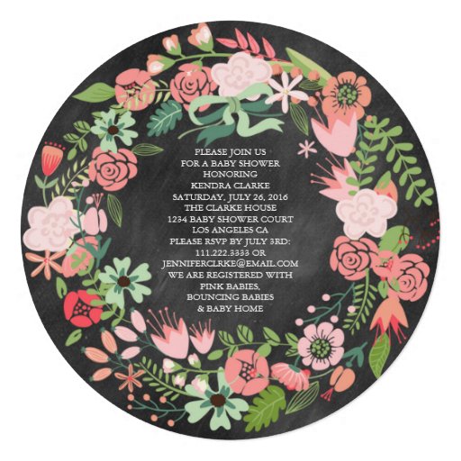 FLORAL WREATH CHALKBOARD | BABY SHOWER INVITATION