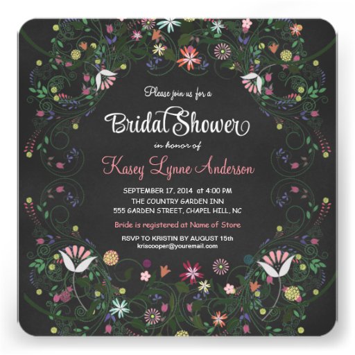 Floral Wreath Chalkboard Bridal Shower Invitations