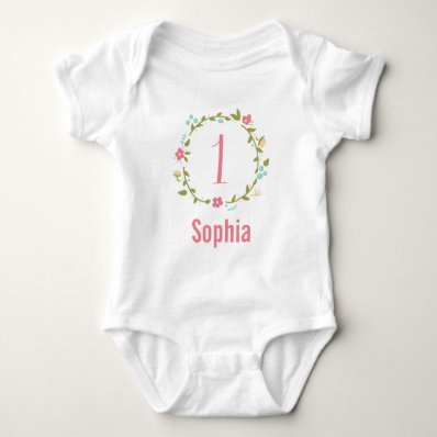 Floral Wreath Girl 1st Birthday Personalized Tees